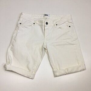 PAIGE Optic White Cuffed Hem 5 Pocket Logo Hardware Cut Offs Denim Shorts